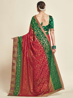 Sangria Red & Green Woven Design Zari Poly Georgette Bandhani Saree - Distacart