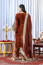 Joban Fashion Rust Brown Velvet Embroidery Kurta Set - Distacart