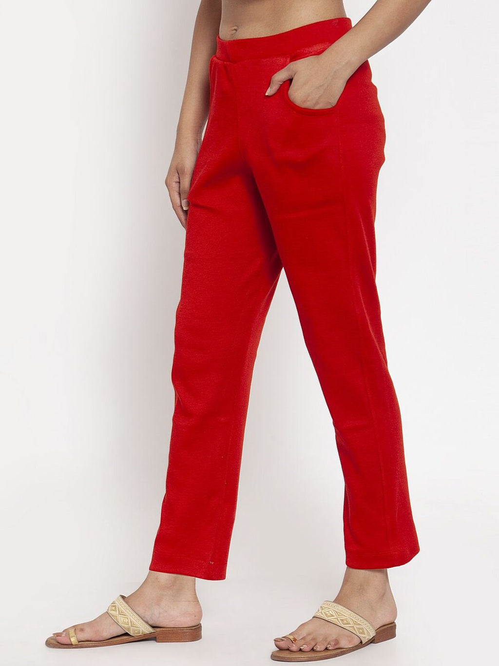 TAG 7 Women Red Solid Ankle-Length Woolen Pants