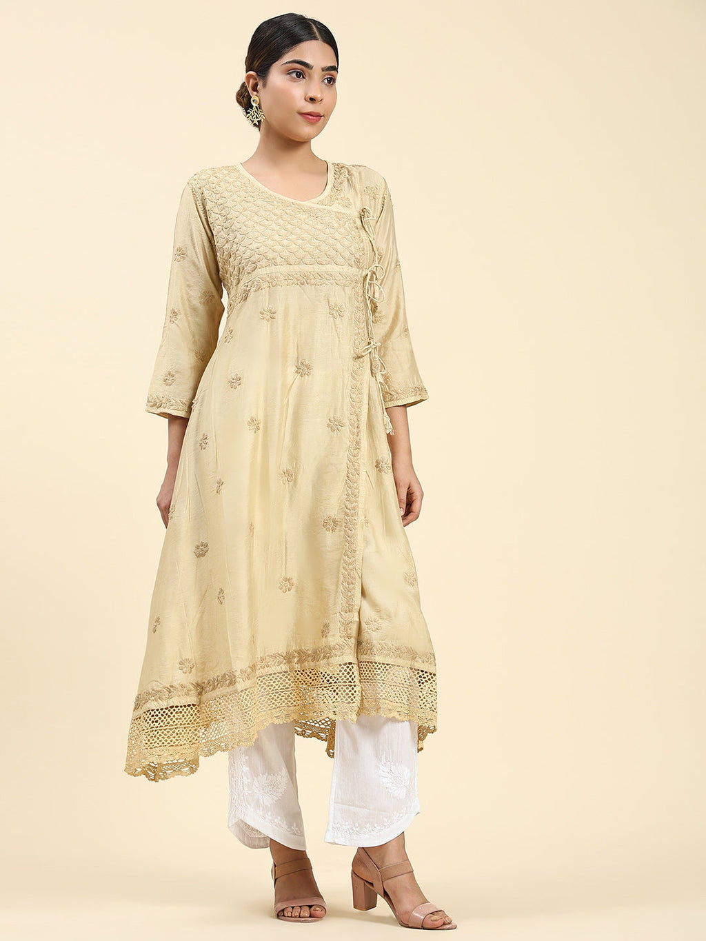 HOUSE OF KARI Embroidered Chikankari Chanderi Silk Anarkali Kurta