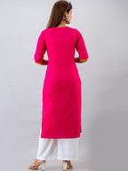 HERE&NOW Pink & White Geometric Embroidered Mirror Work Kurta with Palazzos