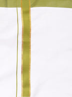 Sethukrishna Boys White & Green Cotton Shirt With Readymade Dhoti
