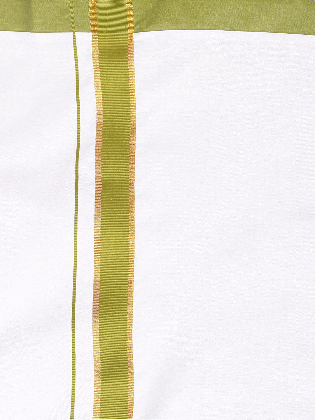 Sethukrishna Boys White & Green Cotton Shirt With Readymade Dhoti