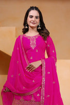 Joban Fashion Pink Silk Embroidered Sharara Set - Distacart