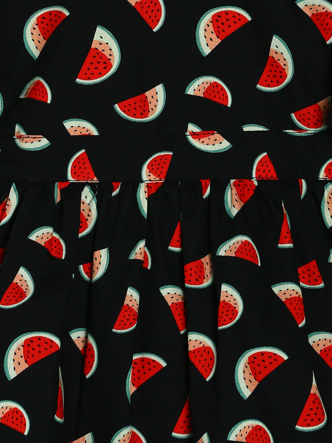 Manet Girls Cotton V Neck Frill Frock Watermelon Printed - Black
