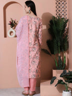Jyoti Fashion Women's Pink Cotton Floral Digital Printed Kurta with Trouser & Dupatta
