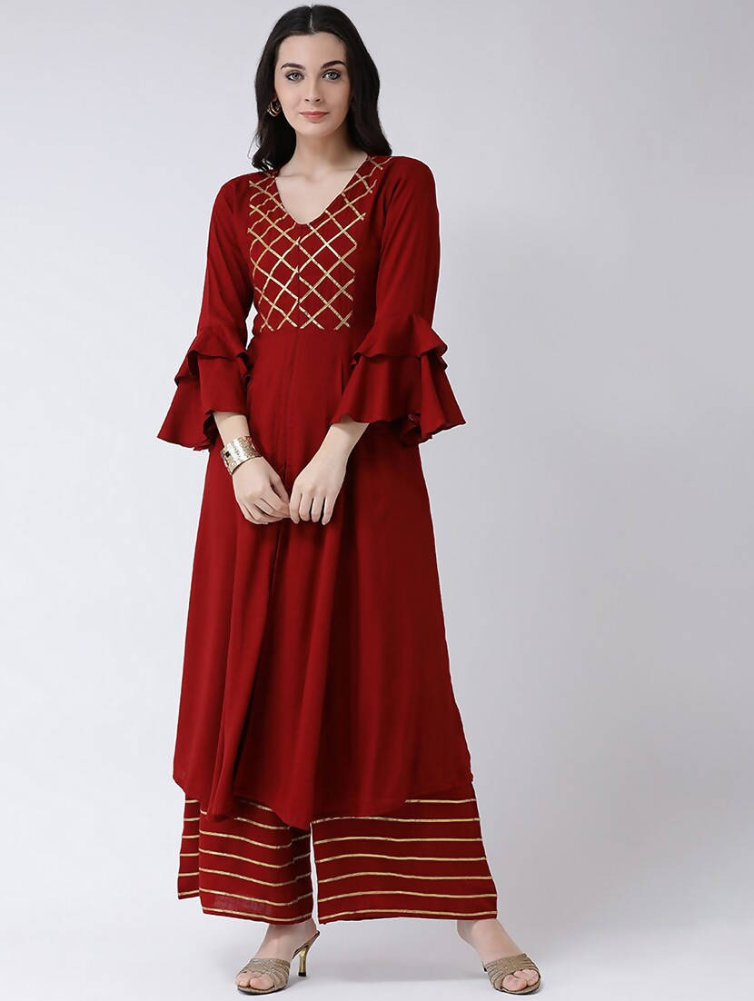 Cheera Maroon A-Line kurta With Palazzo Pant Set (CH129KP)