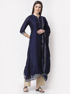 Myshka Blue Color Silk Blend Printed Kurta With Dupatta Set