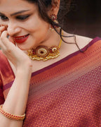 DEIANA'S Beautiful Designer Golden zari Soft Lichi Silk Saree - Maroon