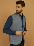 Even Apparels Nehru Jacket With Welt Pockets - Blue