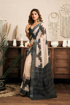 Joban Fashion White & Grey Ethnic Motifs Linen Ready To Wear Saree With Unstitched Blouse - Distacart