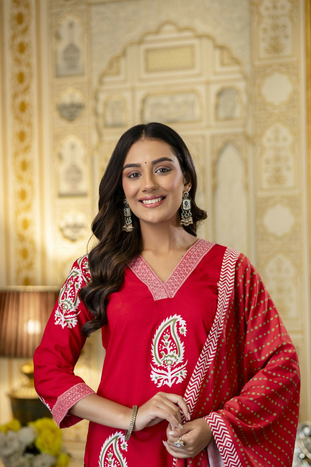 The52 Women's Beautiful Rayon Fabric Printed Work Straight Kurta Pant and Dupatta Set - Distacart