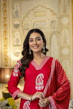 The52 Women's Beautiful Rayon Fabric Printed Work Straight Kurta Pant and Dupatta Set - Distacart