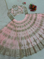 Jyoti Fashion Women's Baby Pink Butterfly Net 9MM Sequins with Thread Embroidered Designer Lehenga Choli Set