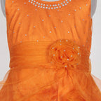 Asmaani Baby Girl's Orange Satin Knee Length Frock (AS-DRESS_22144)