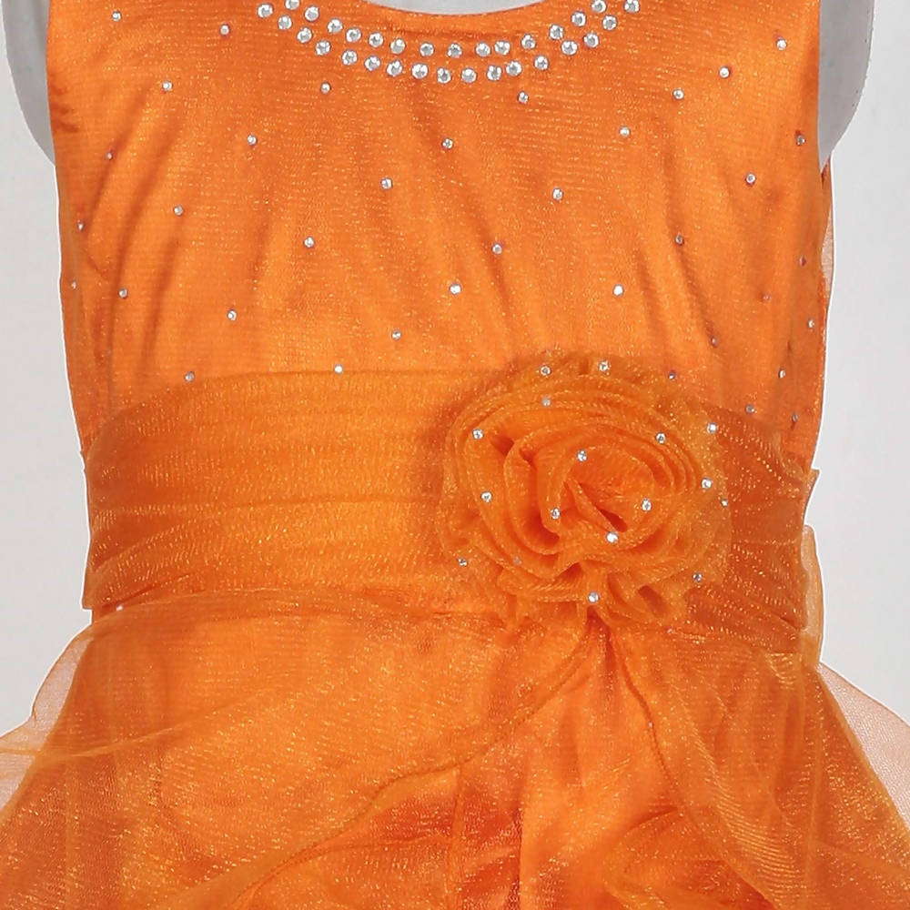 Asmaani Baby Girl's Orange Satin Knee Length Frock (AS-DRESS_22144)