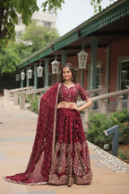 Vastranavya Designer Heavy Sequins & Thread Embroidered work Lehenga Choli - Maroon