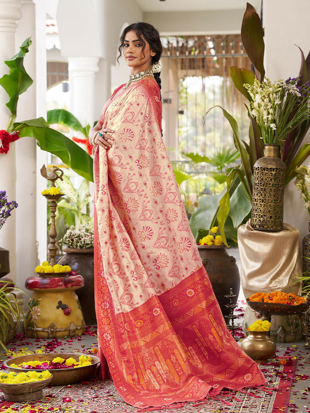 Shree Shyam Fashion Cream Soft Silk Saree - Distacart