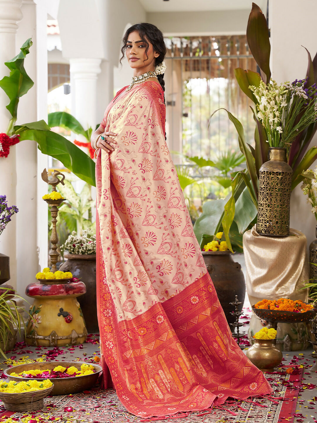 Shree Shyam Fashion Cream Soft Silk Saree - Distacart