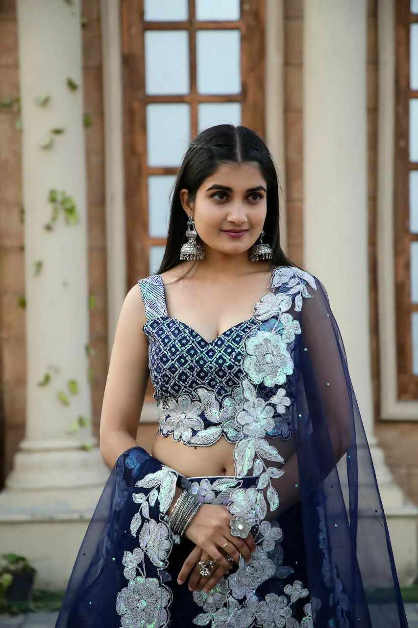 Jyoti Fashion Women's Navy Blue Kasturi Silk Georgette Rainbow Sequins with Dori Embroidered Designer Lehenga Choli Set