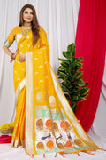 Jyoti Fashion Women's Yellow Paithani Silk Zari Woven Saree with Blouse