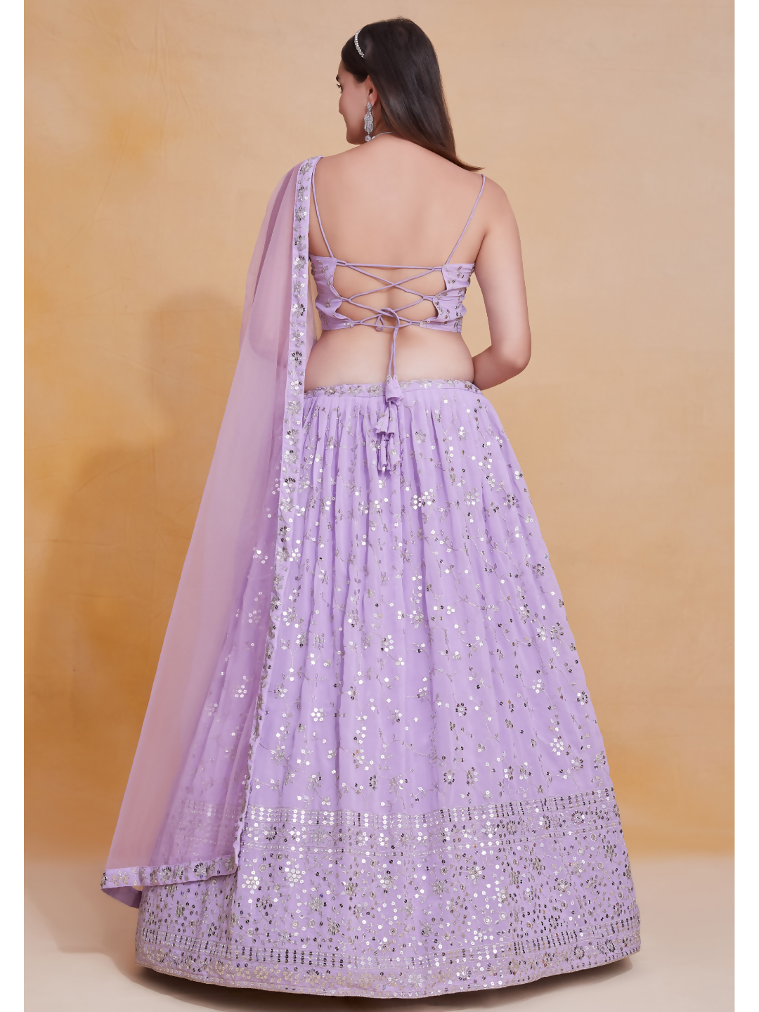Lavender Georgette Zari,Sequence Embroidery Work Lehenga Choli - Jihu Culture