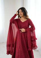 Joban Fashion Maroon Kurta Set Georgette Sequence Embroidery Work - Distacart