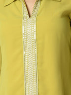 Myshka Women's Yellow Embroidered Party Fusion Top