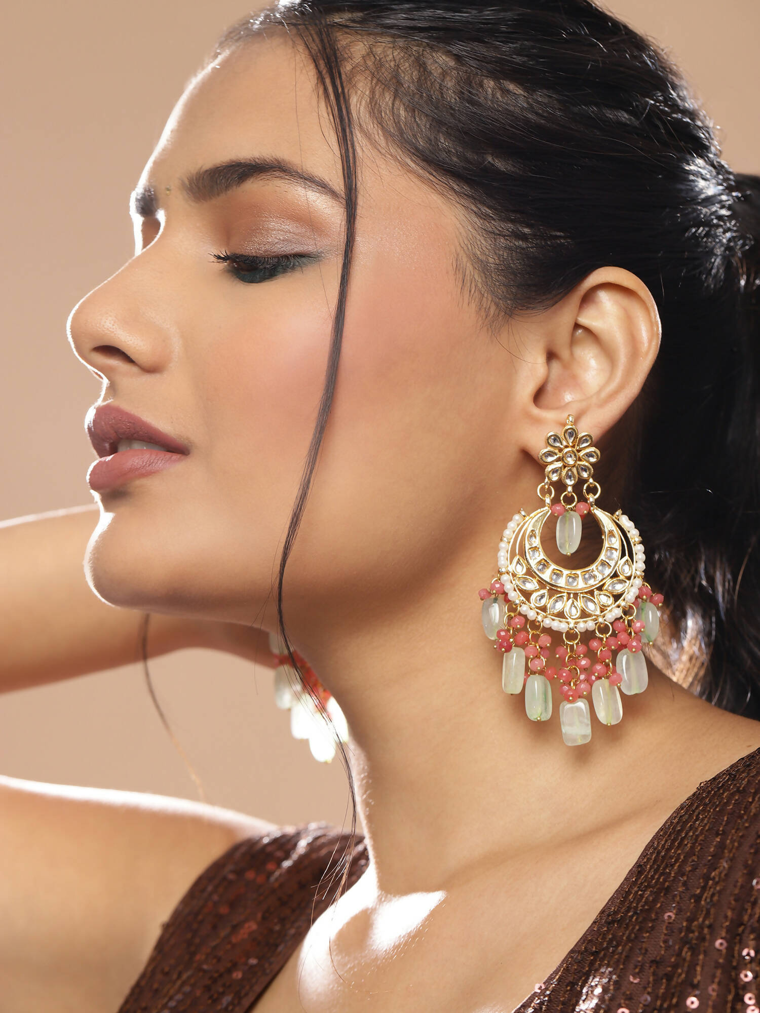 Gold-Toned Red Contemporary Gold-Plated Chandbalis Earrings - Ruby Raang - Distacart