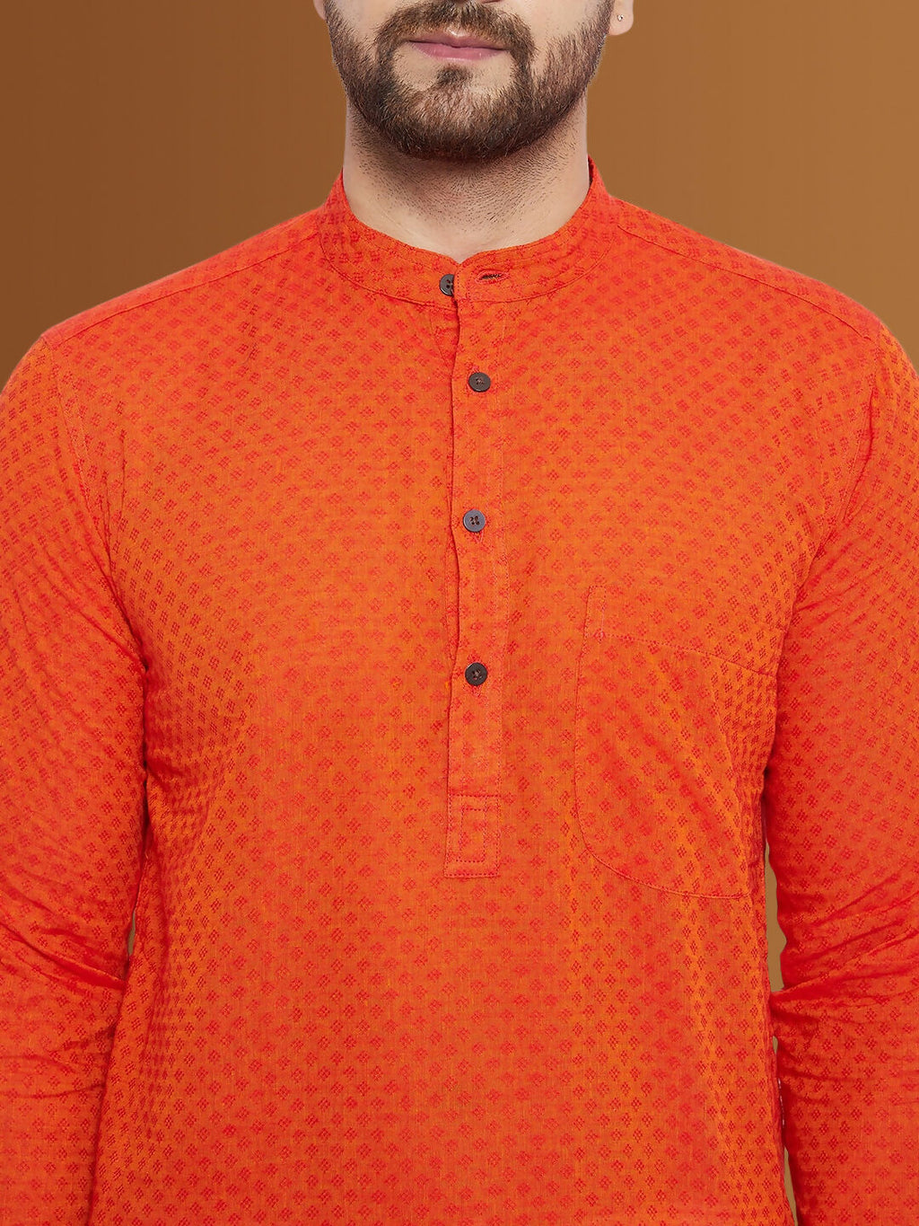 Even Apparels Men's Pure Cotton Orange Striped Kurta