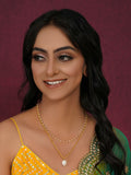 Layered Pearl and Gold Neckpiece with Emeralds (Gold) - Ruby Raang