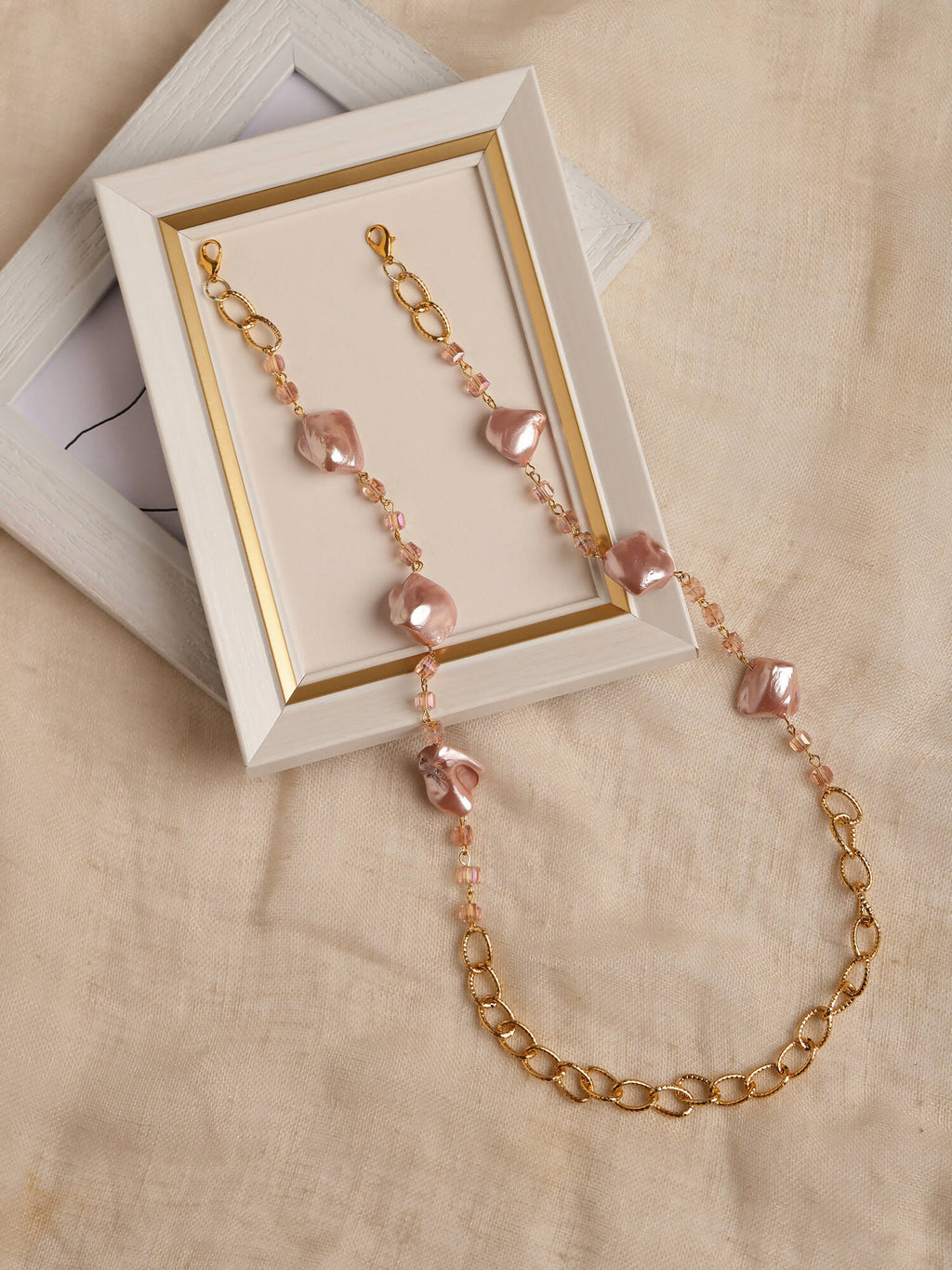 Pink Gold-Toned Embellished Mask Chain - Ruby Raang - Distacart
