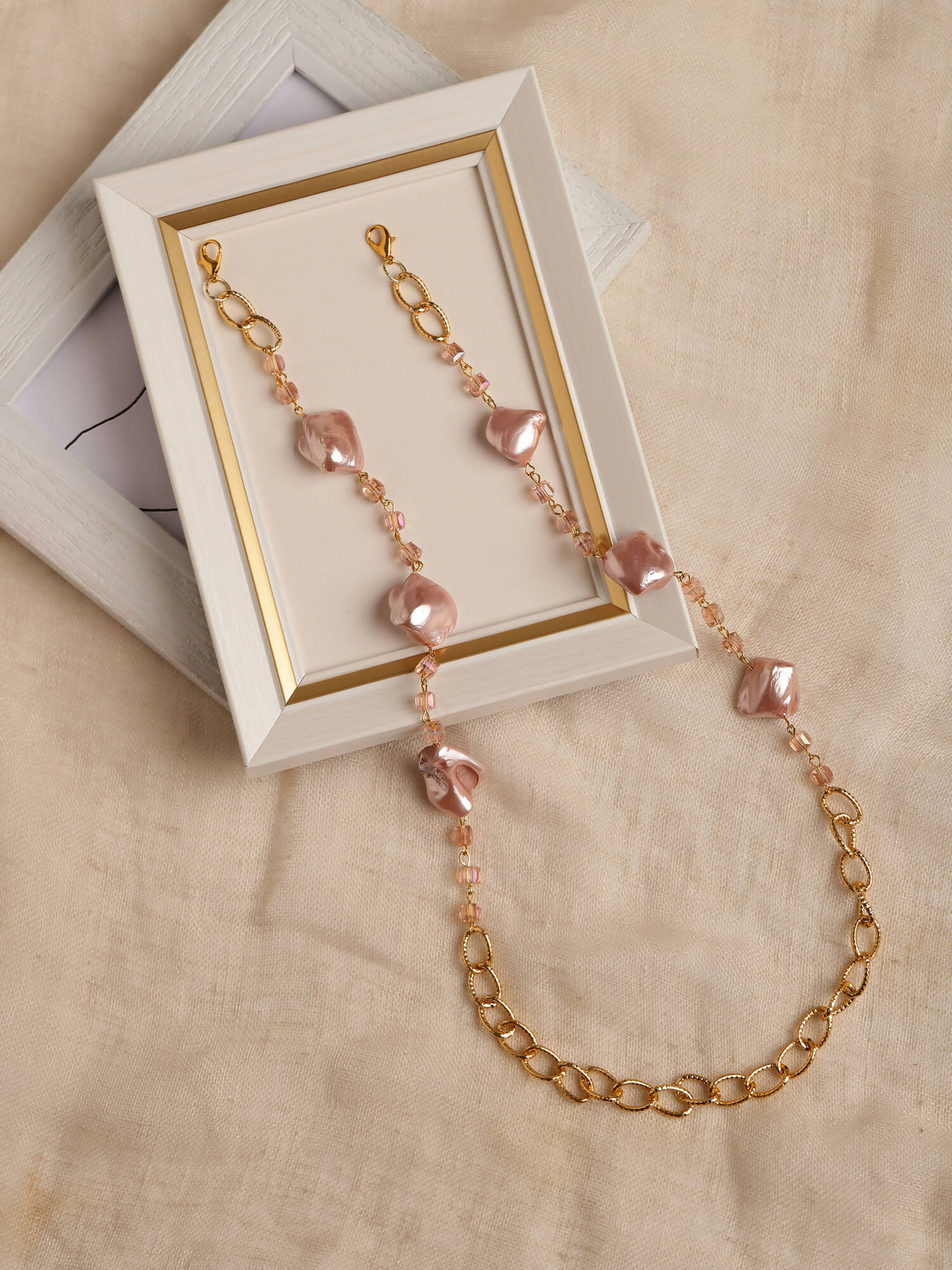 Pink Gold-Toned Embellished Mask Chain - Ruby Raang - Distacart