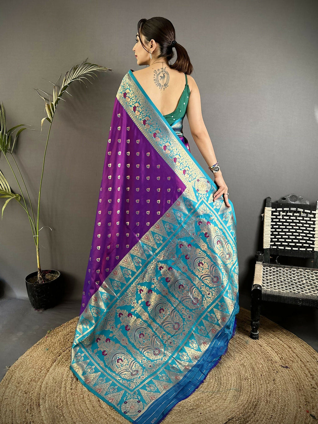 Joban Fashion Purple Intricate Motifs Soft Silk Banarasi Saree