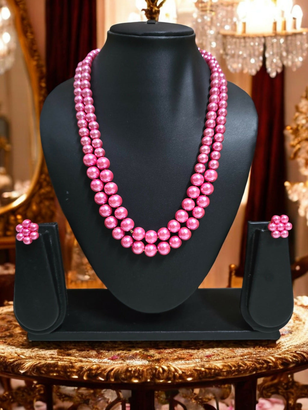 Inhanns Everyday Workwear Pearl Set (Double Layered Pearls) - Pink