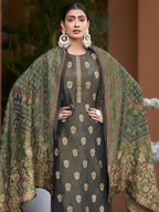Jyoti Fashion Women's Green Pure Silk Elegant Jacquard Woven Kurta with Trouser & Dupatta