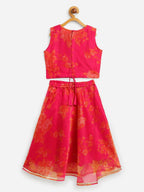 Ahalyaa Pink Organza Digital Print Kids Lehenga Choli For Girls
