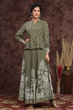 Juniper Women Olive Georgette Printed Flared Lehenga Choli Sets - Distacart