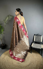 Joban Fashion Brown Small Butti Soft Silk Banarasi Saree - Distacart