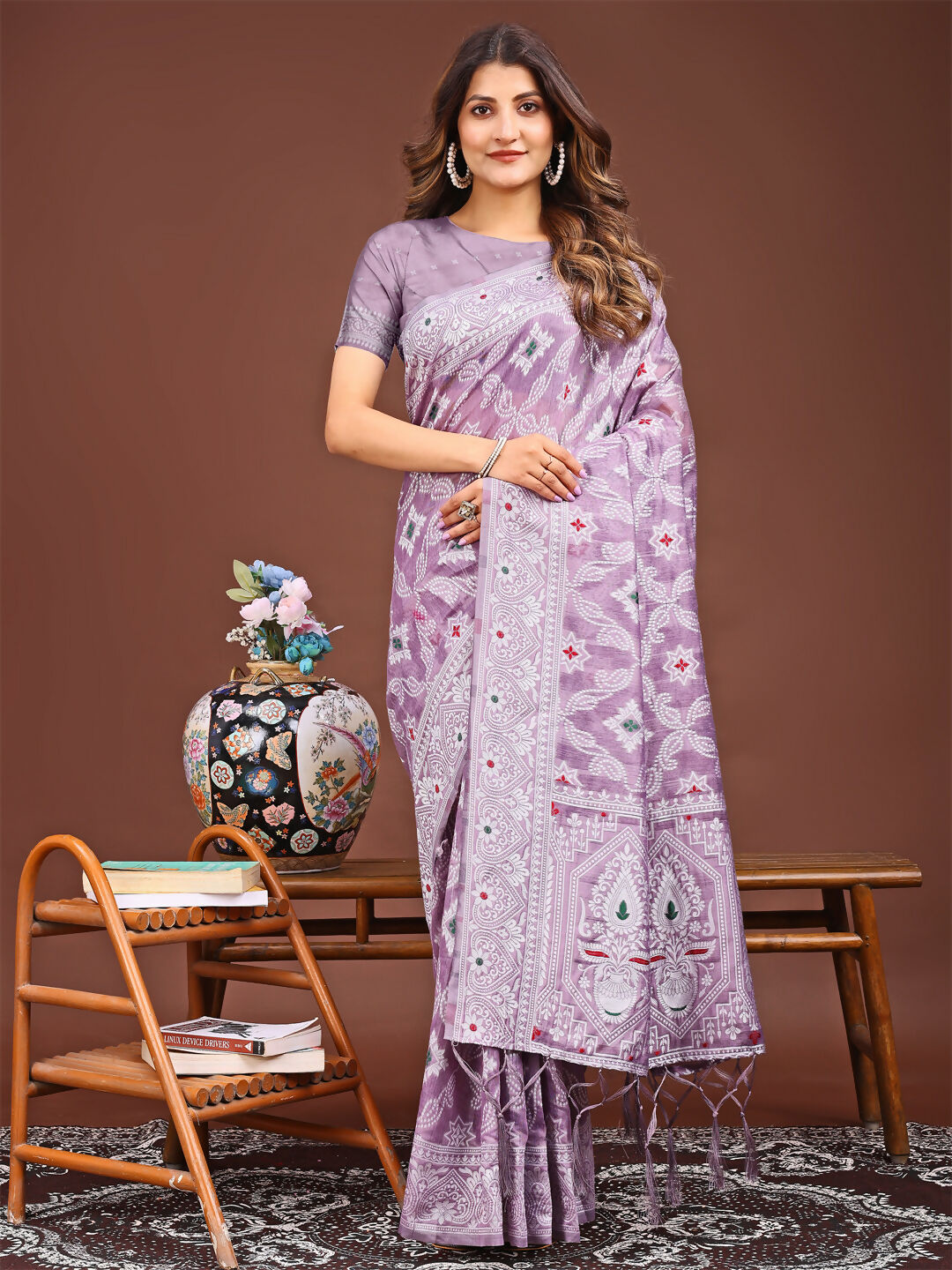 Shree Shyam Fashion Pankhuri Purple Linen Cotton Saree