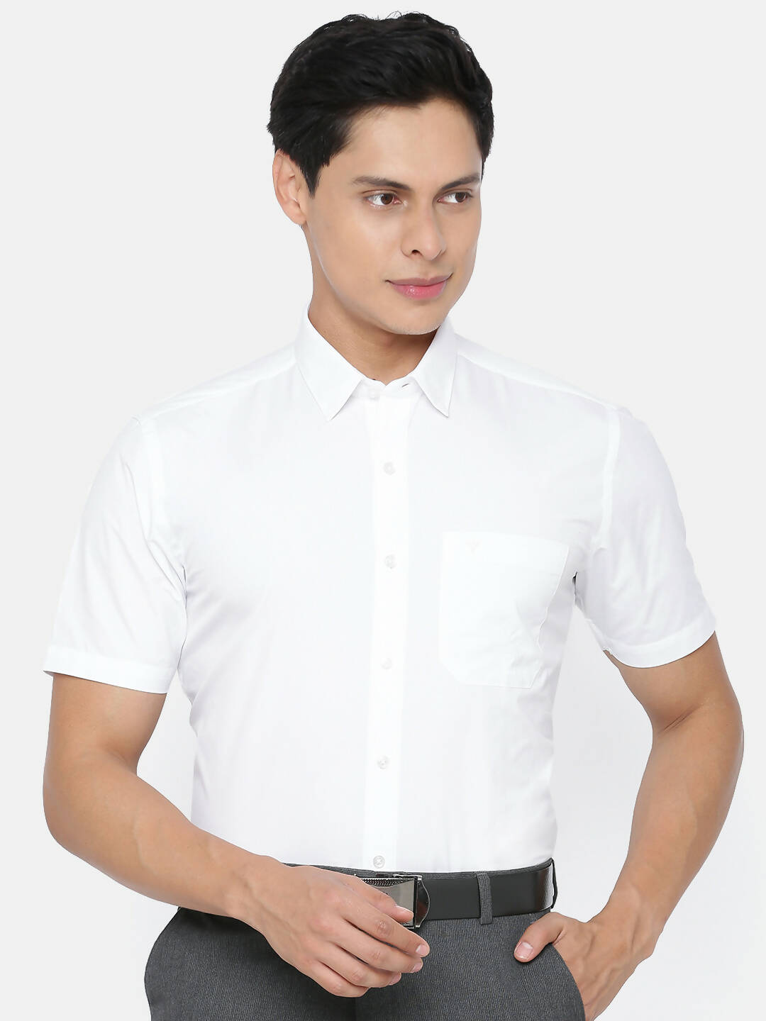Ramraj Cotton Mens Half Sleeve Formal 100 % Cotton White Shirt