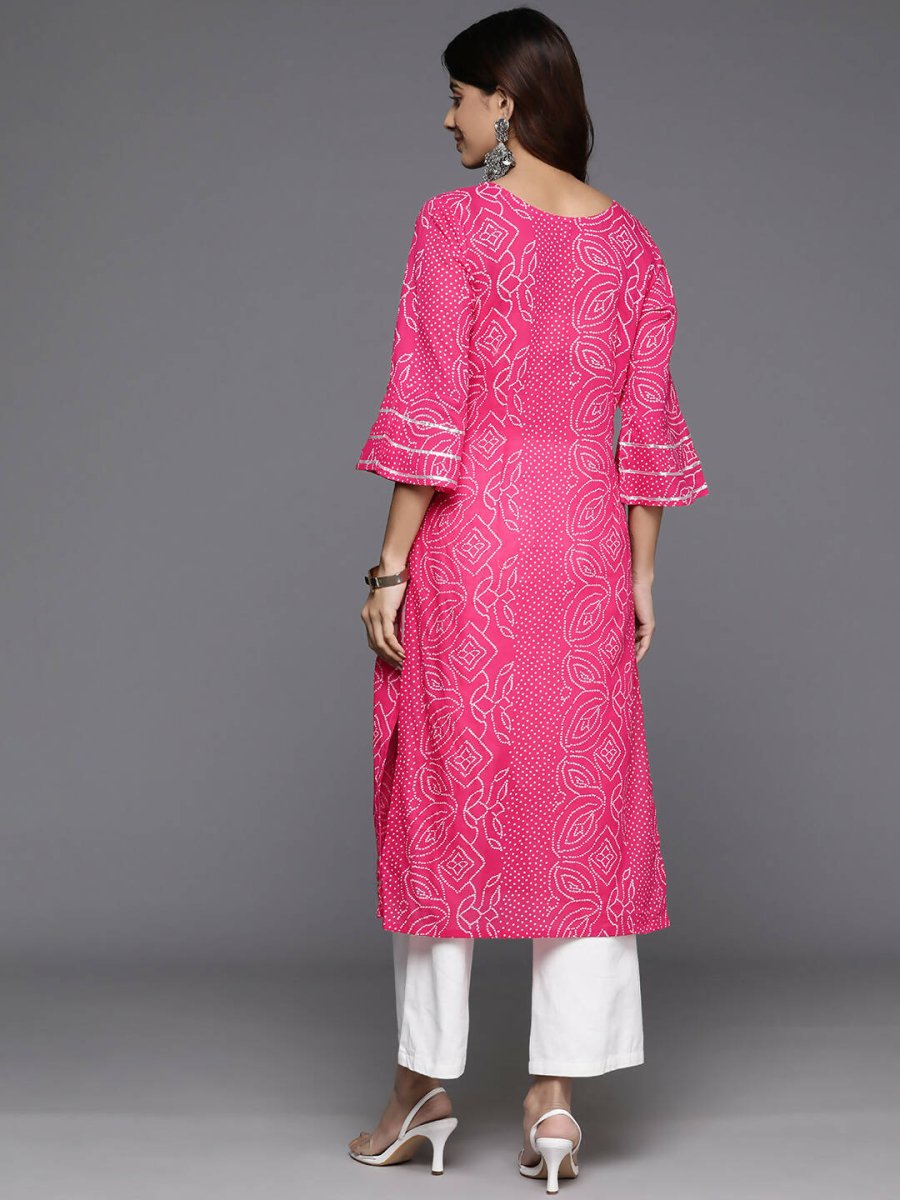 Ahalyaa Women Beige Floral Printed Regular Gotta Patti Kurta - Pink