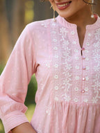 Juniper Women's Pink Cotton Solid With Embroidered Straight Tunic - Distacart