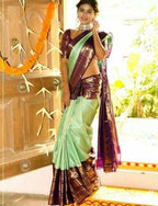 DEIANA'S Beautiful Designer Golden zari Soft Lichi Silk Saree - Pista