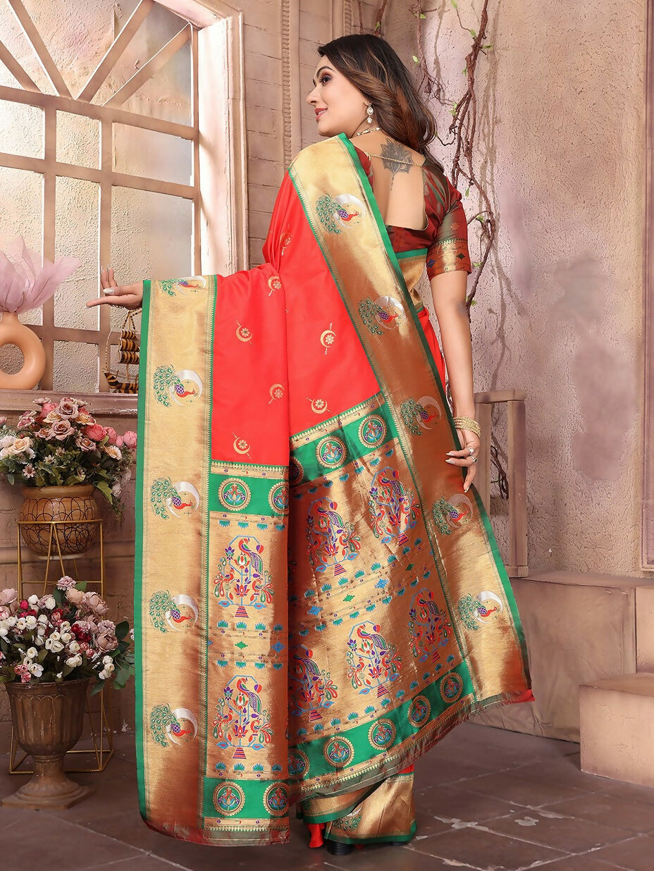 Joban Fashion Paithani Red Woven Soft Silk Saree - Distacart