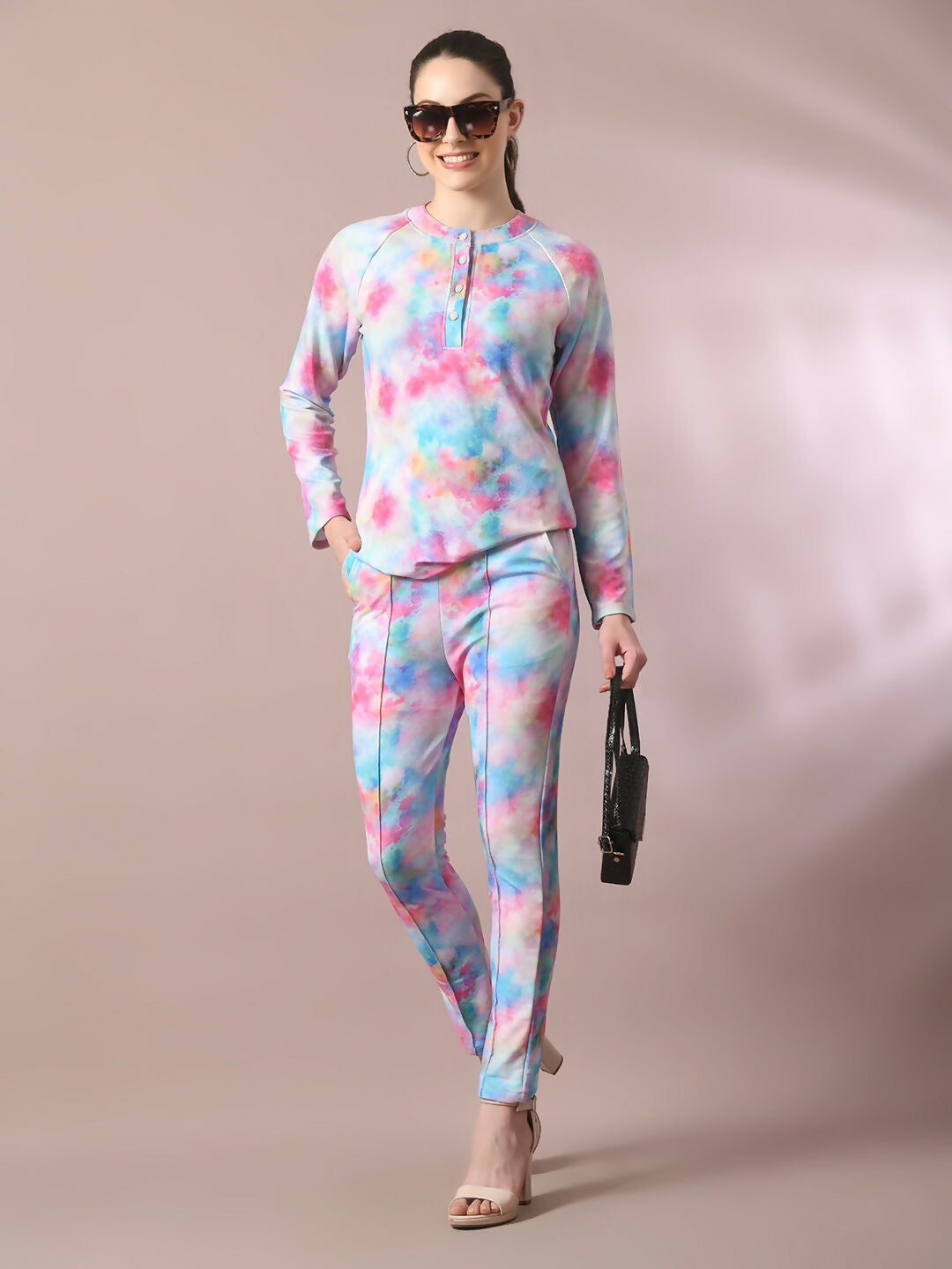 Myshka Women's Multi Printed Round Neck Party Top With Trousers Co-ord set