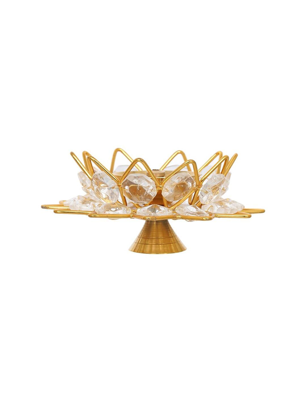 eCraftIndia Gold-Toned & White 2 Pieces Crystal Lotus Shape Brass Diyas
