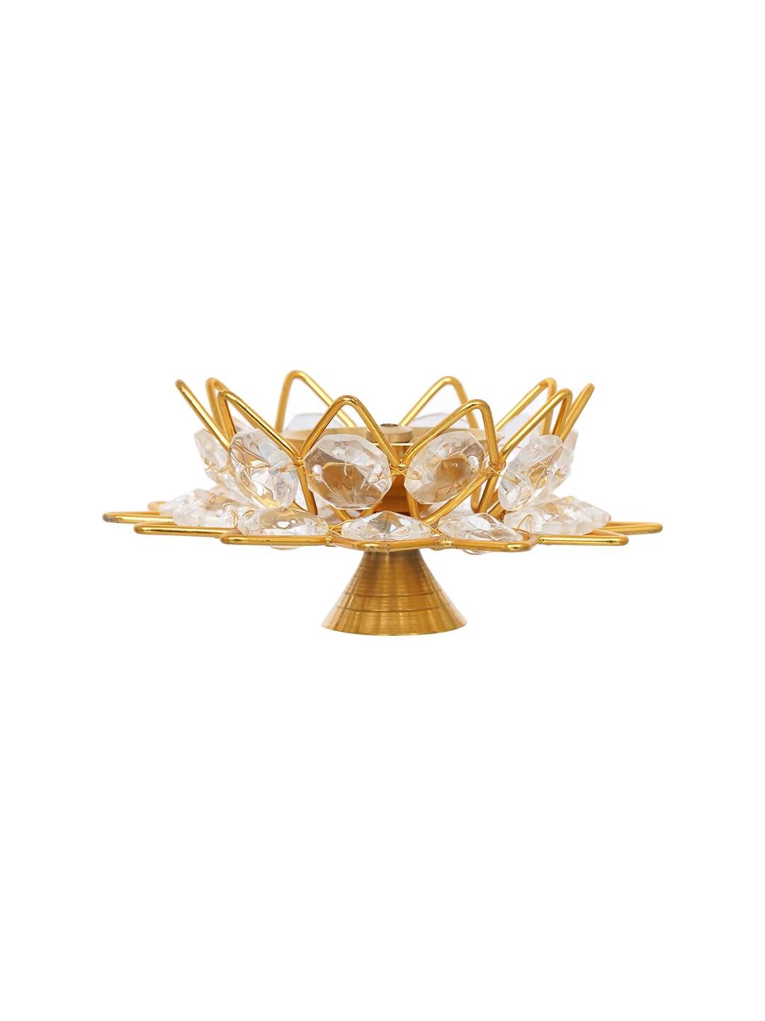 eCraftIndia Gold-Toned & White 2 Pieces Crystal Lotus Shape Brass Diyas