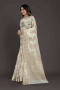 Off White Pure Raw Silk Zari Woven Saree with Unstitched Blouse Piece - Alisha