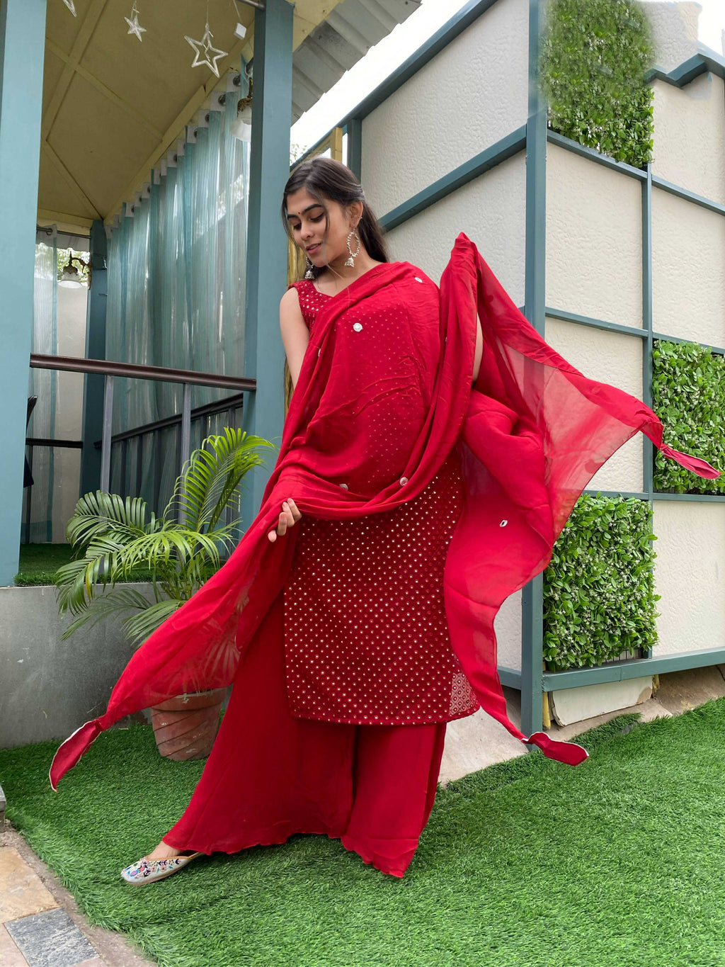Partywear Designer Red Georgette Palazzo Suit - Anbazaar - Distacart